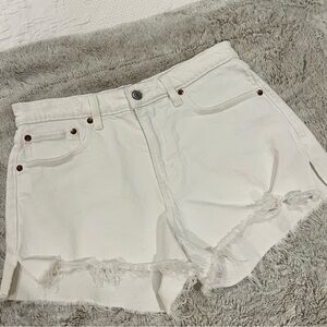 Abercrombie & Fitch White Frayed-Hem Denim Shorts